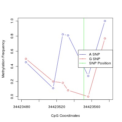 Allele Specific Methylation Frequency Diagram for chr12 34423551 SNP.