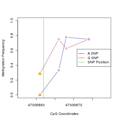 Allele Specific Methylation Frequency Diagram for chr12 47009862 SNP.