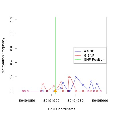 Allele Specific Methylation Frequency Diagram for chr12 50494908 SNP.