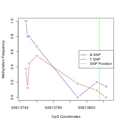 Allele Specific Methylation Frequency Diagram for chr12 50913835 SNP.