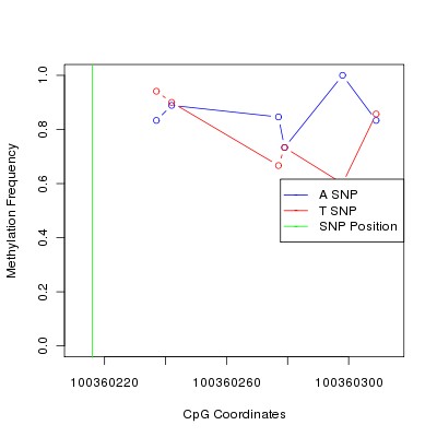 Allele Specific Methylation Frequency Diagram for chr14 100360216 SNP.