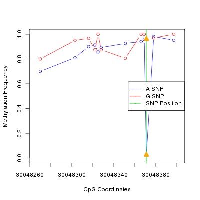 Allele Specific Methylation Frequency Diagram for chr20 30048371 SNP.