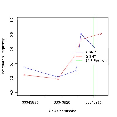 Allele Specific Methylation Frequency Diagram for chr20 33343960 SNP.