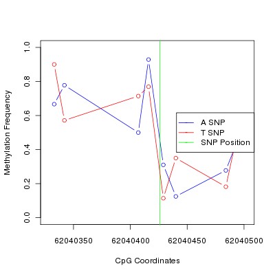 Allele Specific Methylation Frequency Diagram for chr20 62040426 SNP.