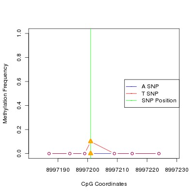 Allele Specific Methylation Frequency Diagram for chr20 8997201 SNP.