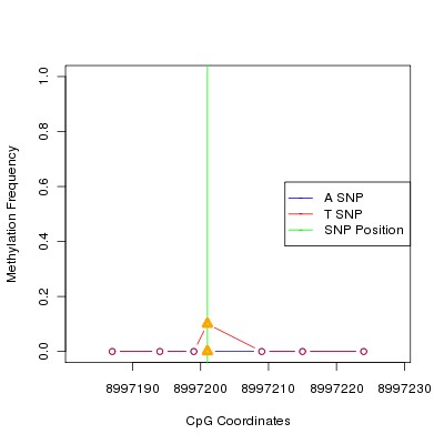 Allele Specific Methylation Frequency Diagram for chr20 8997201 SNP.