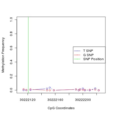 Allele Specific Methylation Frequency Diagram for chr22 30222121 SNP.