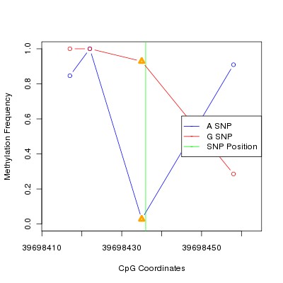 Allele Specific Methylation Frequency Diagram for chr4 39698436 SNP.