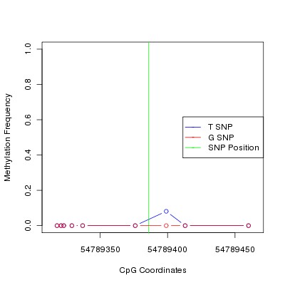 Allele Specific Methylation Frequency Diagram for chr4 54789386 SNP.