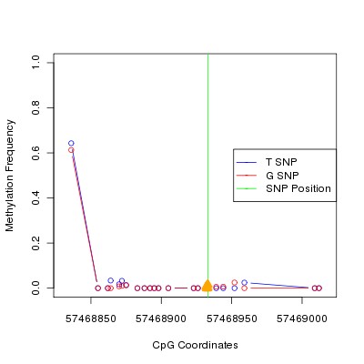 Allele Specific Methylation Frequency Diagram for chr4 57468933 SNP.