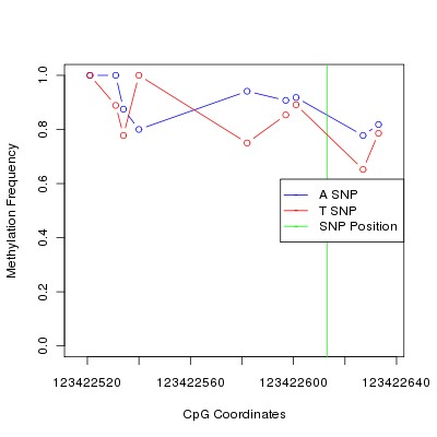 Allele Specific Methylation Frequency Diagram for chr12 123422613 SNP.