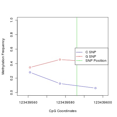 Allele Specific Methylation Frequency Diagram for chr12 123439586 SNP.