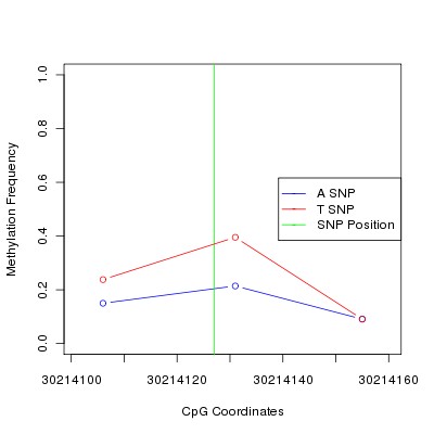 Allele Specific Methylation Frequency Diagram for chr12 30214127 SNP.