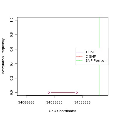 Allele Specific Methylation Frequency Diagram for chr12 34066568 SNP.