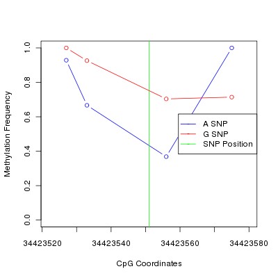 Allele Specific Methylation Frequency Diagram for chr12 34423551 SNP.