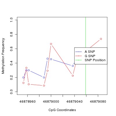 Allele Specific Methylation Frequency Diagram for chr12 46879059 SNP.