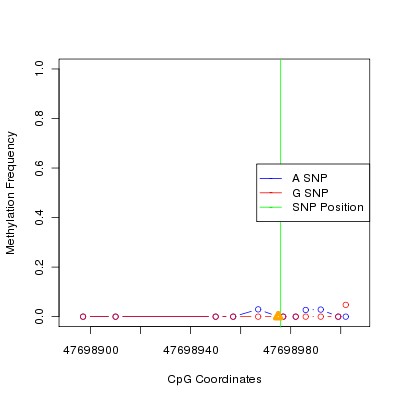 Allele Specific Methylation Frequency Diagram for chr12 47698976 SNP.