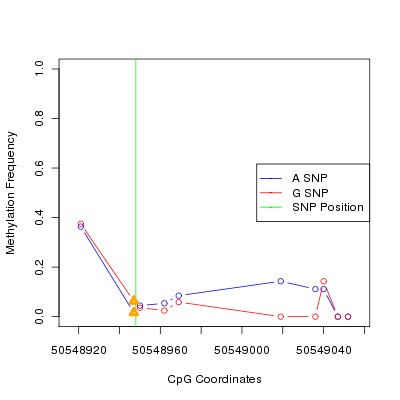 Allele Specific Methylation Frequency Diagram for chr12 50548948 SNP.