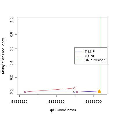 Allele Specific Methylation Frequency Diagram for chr12 51686707 SNP.