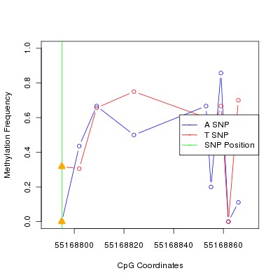 Allele Specific Methylation Frequency Diagram for chr12 55168795 SNP.