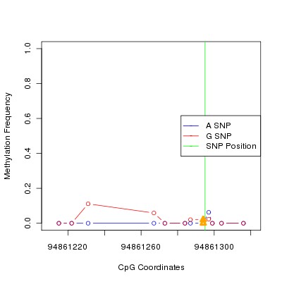 Allele Specific Methylation Frequency Diagram for chr12 94861295 SNP.