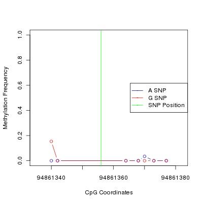 Allele Specific Methylation Frequency Diagram for chr12 94861356 SNP.