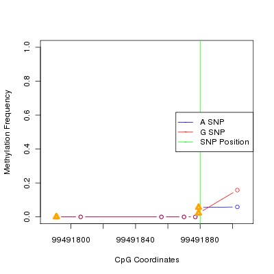 Allele Specific Methylation Frequency Diagram for chr12 99491880 SNP.