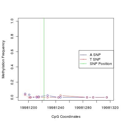 Allele Specific Methylation Frequency Diagram for chr20 19981223 SNP.