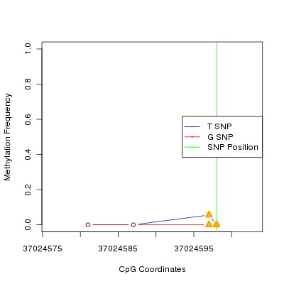 Allele Specific Methylation Frequency Diagram for chr20 37024598 SNP.