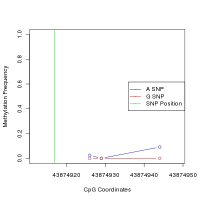 Allele Specific Methylation Frequency Diagram for chr20 43874917 SNP.