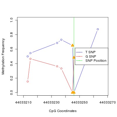 Allele Specific Methylation Frequency Diagram for chr20 44033246 SNP.