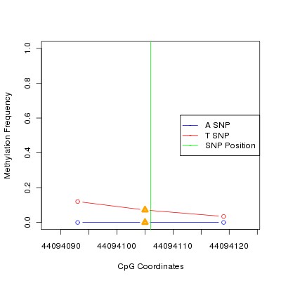 Allele Specific Methylation Frequency Diagram for chr20 44094106 SNP.