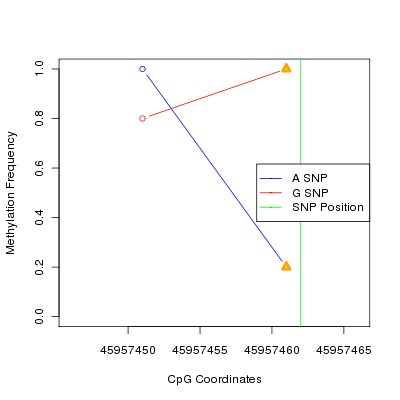 Allele Specific Methylation Frequency Diagram for chr20 45957462 SNP.