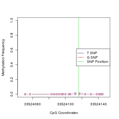 Allele Specific Methylation Frequency Diagram for chr21 33524116 SNP.