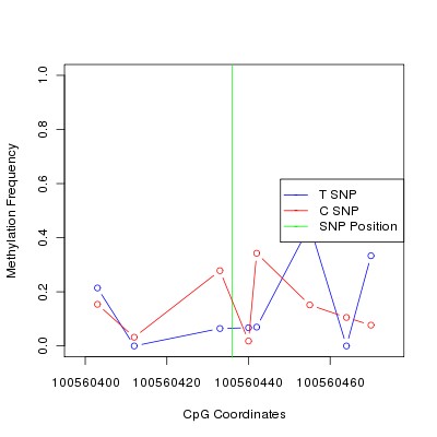 Allele Specific Methylation Frequency Diagram for chr12 100560436 SNP.