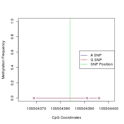Allele Specific Methylation Frequency Diagram for chr12 105504384 SNP.