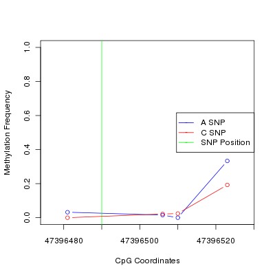 Allele Specific Methylation Frequency Diagram for chr12 47396490 SNP.