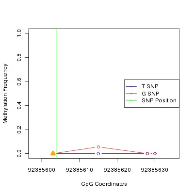 Allele Specific Methylation Frequency Diagram for chr12 92385604 SNP.