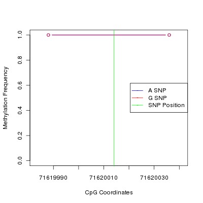 Allele Specific Methylation Frequency Diagram for chr16 71620014 SNP.