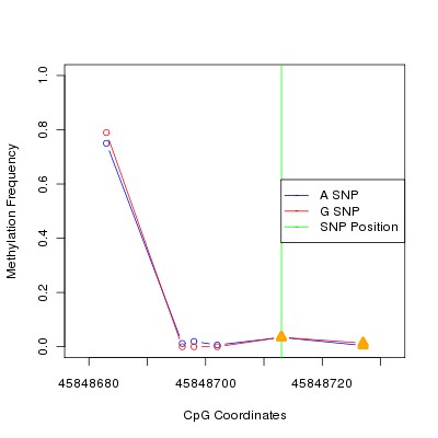 Allele Specific Methylation Frequency Diagram for chr20 45848713 SNP.