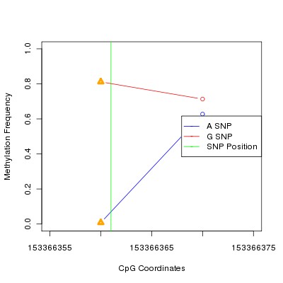 Allele Specific Methylation Frequency Diagram for chrX 153366361 SNP.